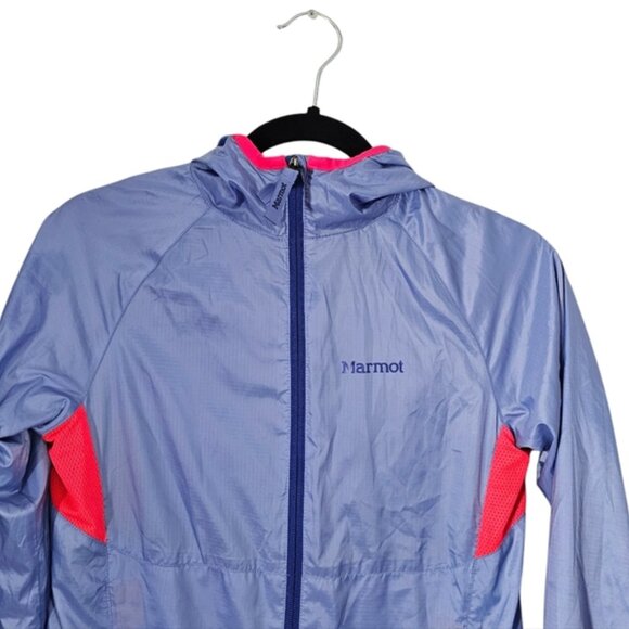 Marmot Ether Girls' Hooded Windbreaker Jacket Periwinkle Large - Picture 3 of 10